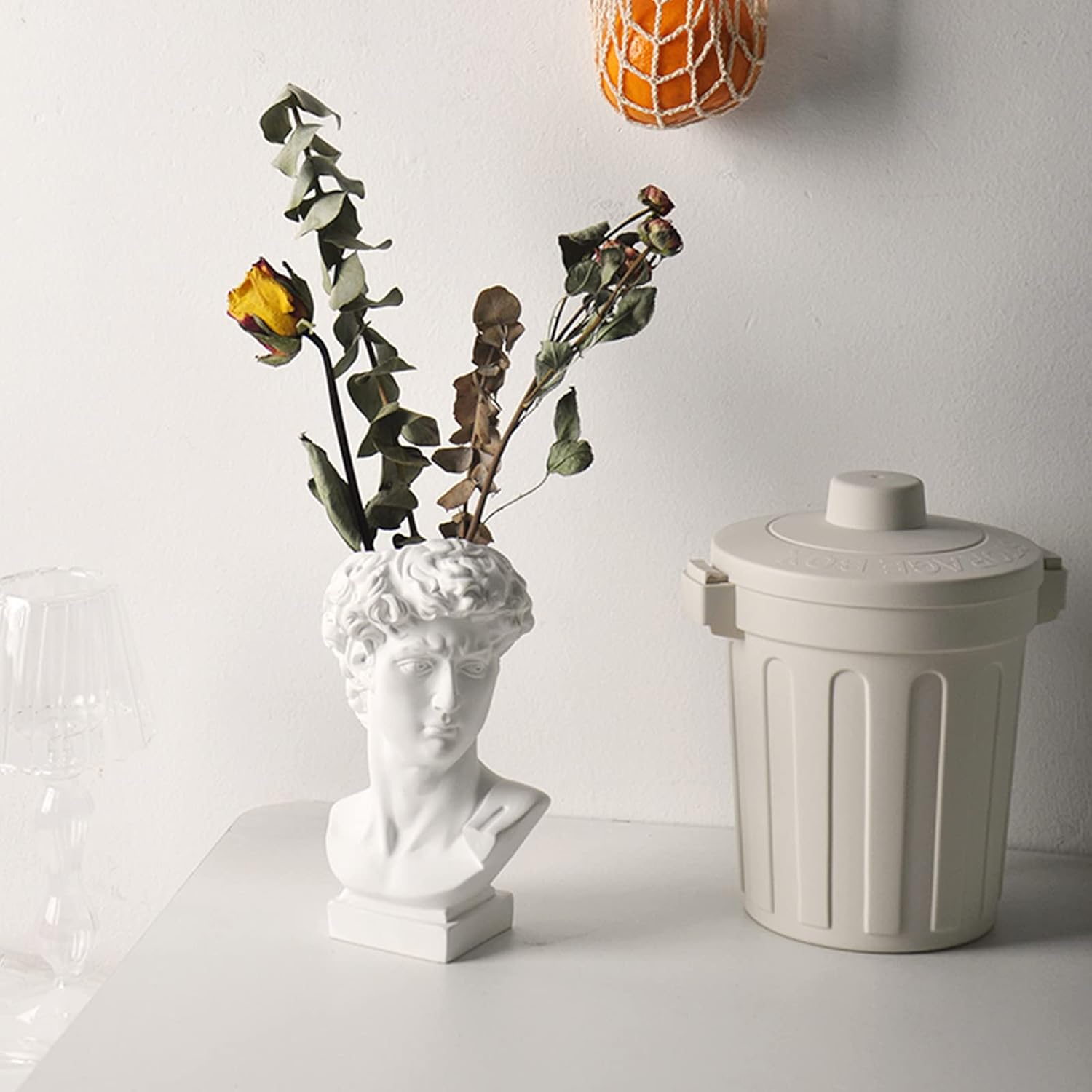 David Statue Vase - 6 Inch Greek Bust Head Aesthetic Planter White Home Decor Roman Style Resin Succulent Flower Planter Pot Sculpture Brushes Holder Makeup Pen Holder image number 6