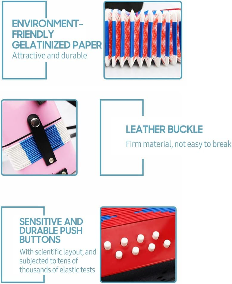 Accordion 17-Key 8 Bass Mini Small Accordion Educational Musical Instrument for Beginner Birthday Purple - Black image number 3