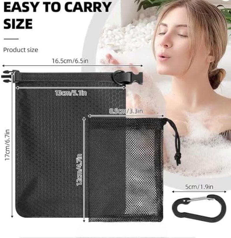 Waterproof Travel Soap Bag, 2-Pack Black Quick-Dry Case Holder with Carabiner for Shampoo Bars, Camping, Swimming, Hiking, Backpack Essentials image number 4