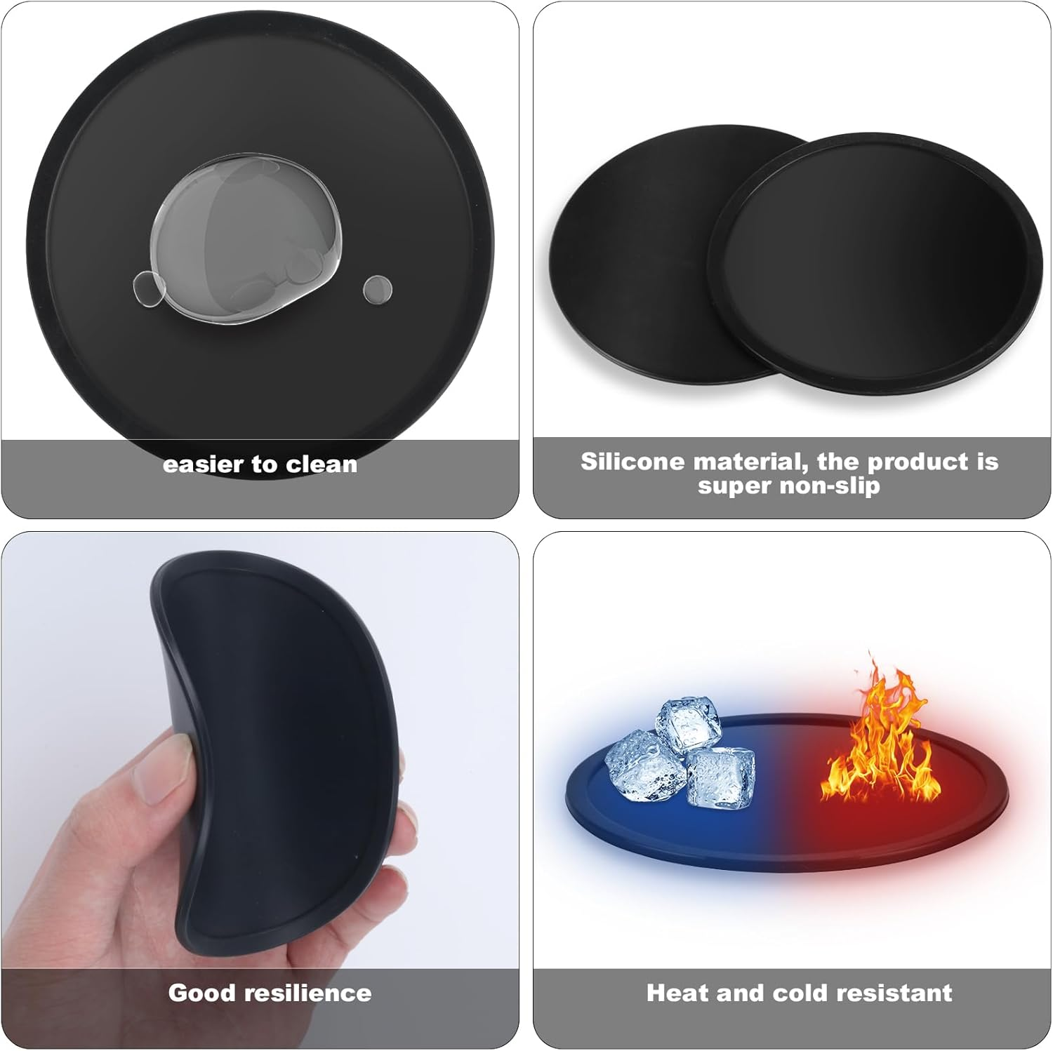 3 Pcs Silicone Coasters for Drinks, Black round Mugs Coasters Pads Mats, Protect Furniture from Scratch & Water Marks, Non Slip, for Coffee Beer Glass Home Bar