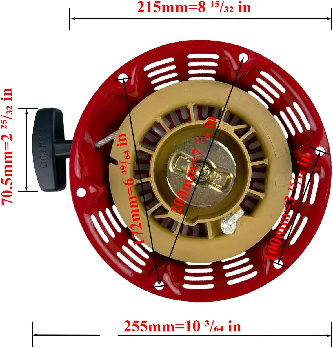 TURBOTUNITY GX390 Recoil Starter Pull Start for Honda GX340 GX610 GX620 11Hp 13Hp 28400-ZE3-W01 28400-ZE3-W01ZA and Clones 339C 389Cc 420Cc 439Cc 459Cc Red for Pressure Washers Generators Etc. image number 3