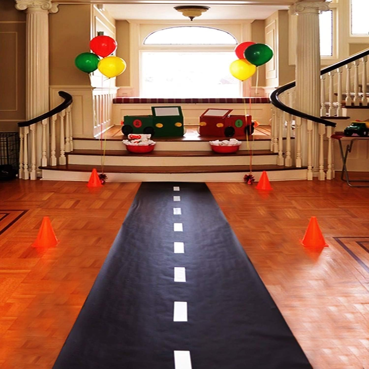 Novelty Place Racetrack Floor Runner - 10 Ft X 2 Ft Black Race Track Running Mat - Sports Race Car Theme Party Entry Table Decorations image number 1