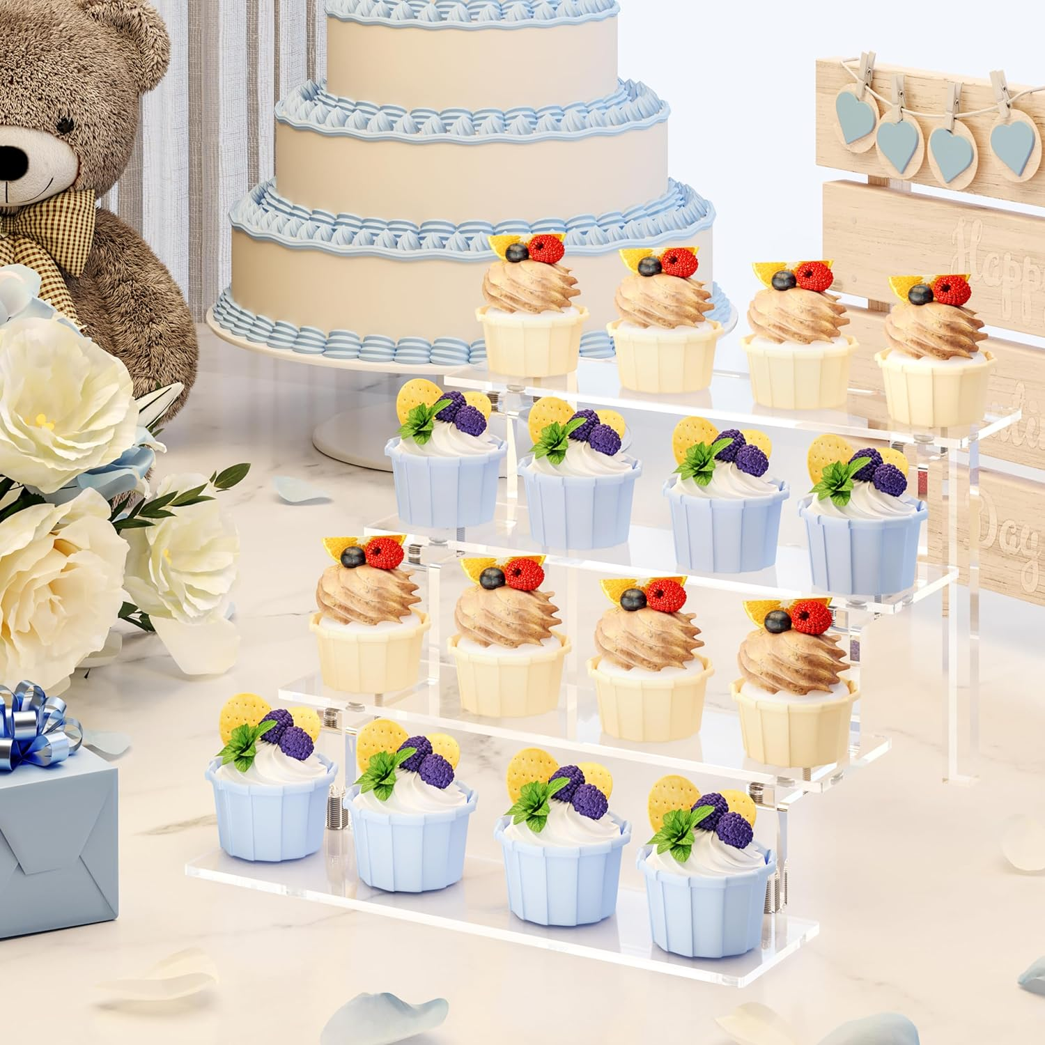 WINKINE Acrylic Display Stand, Clear Riser for Amiibo Funko POP Figures, Acrylic Tiered Display Stand for Decoration and Organize, Acrylic Step Riser for Display, Perfume Organizer Perfume Stand image number 2