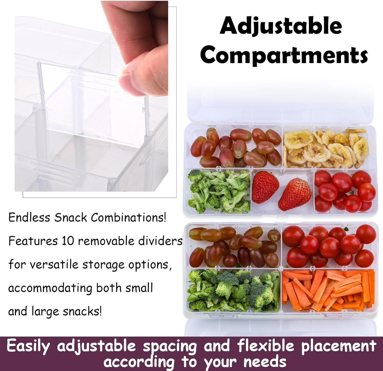 XANGNIER Snack Box Container for Kids Lunch Accessories,Divided Snackle Box Charcuterie Container,12 Compartments Reusable Food Storage Containers for School, Travel,Work,Bento Box Accessories,2 Pack image number 3