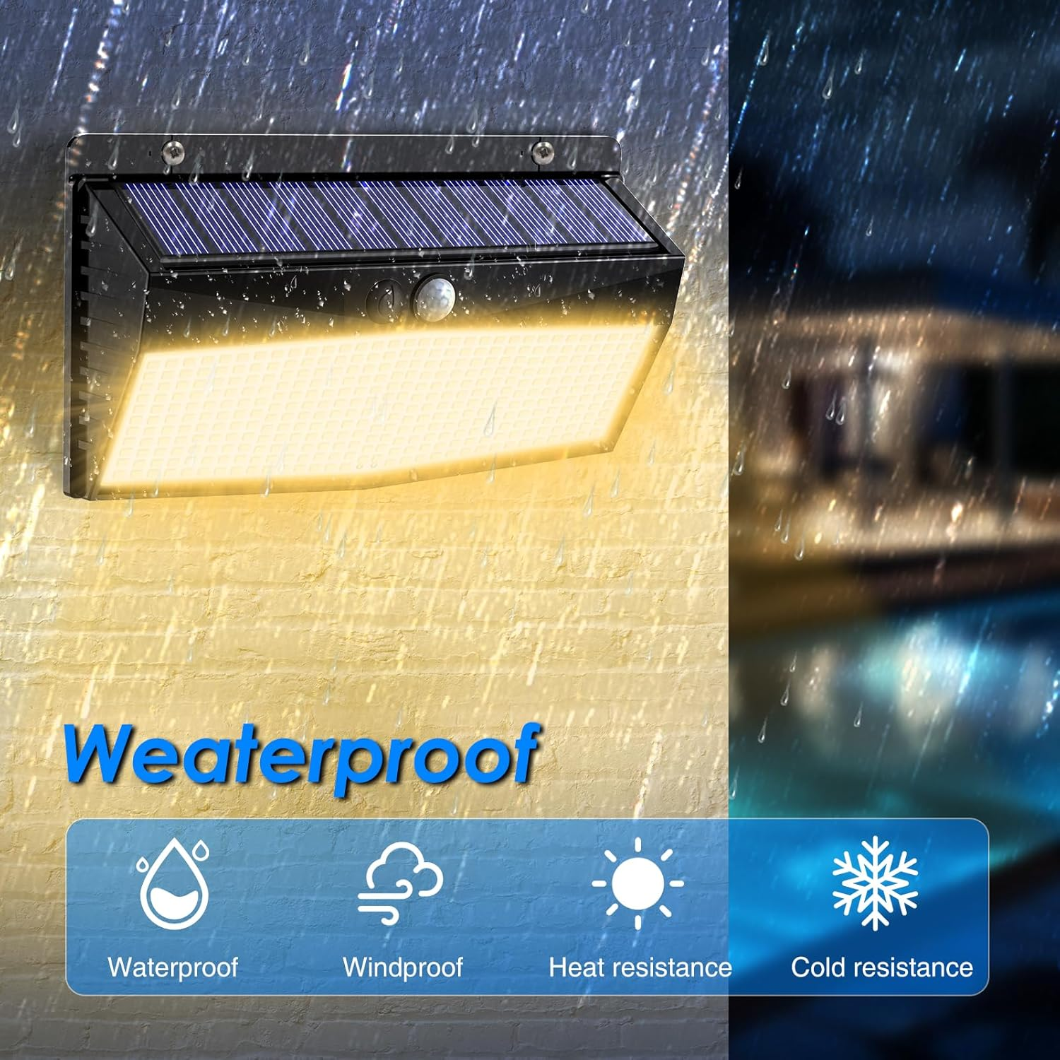 Peasur Pack of 2 368 LED Solar Lights for Outdoor Use with Motion Sensor, Solar Lights Lamp Outdoor, 3 Modes, IP65 Waterproof Solar Wall Light for Garden, Garage, Deck, Warm White image number 5