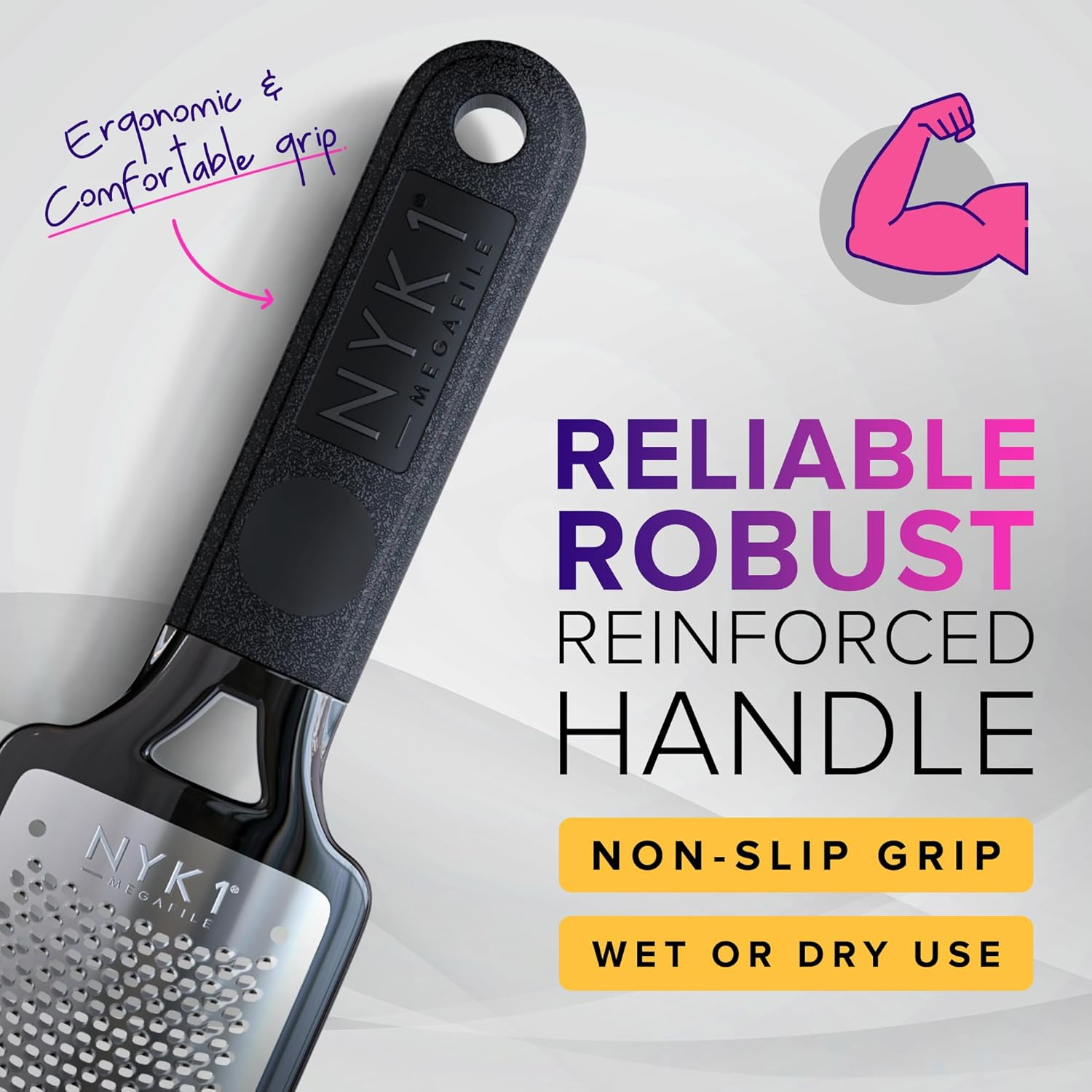 RUSTPROOF Foot File Callus Remover for Feet with Skin Catcher (XL Size) NYK1 MEGAFILE Foot Callus Remover for Wet & Dry Use - High-Performance Feet Scrubber with Textured Grip for Non-Slip Control image number 2
