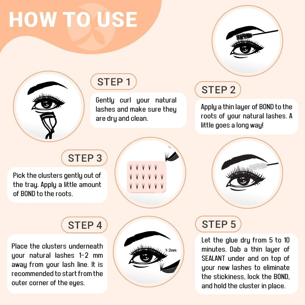 KESOR Lash Cluster DIY Extension Kit 168 Pcs 8-16Mm Premium Quality 2 Style, Bond, Sealant, Lash Applicator Tool, C Curl Mixed Natural & Volume Look in One Kit Soft Thin Band (8-16Mm at Home Kit) (Day X Night) image number 5