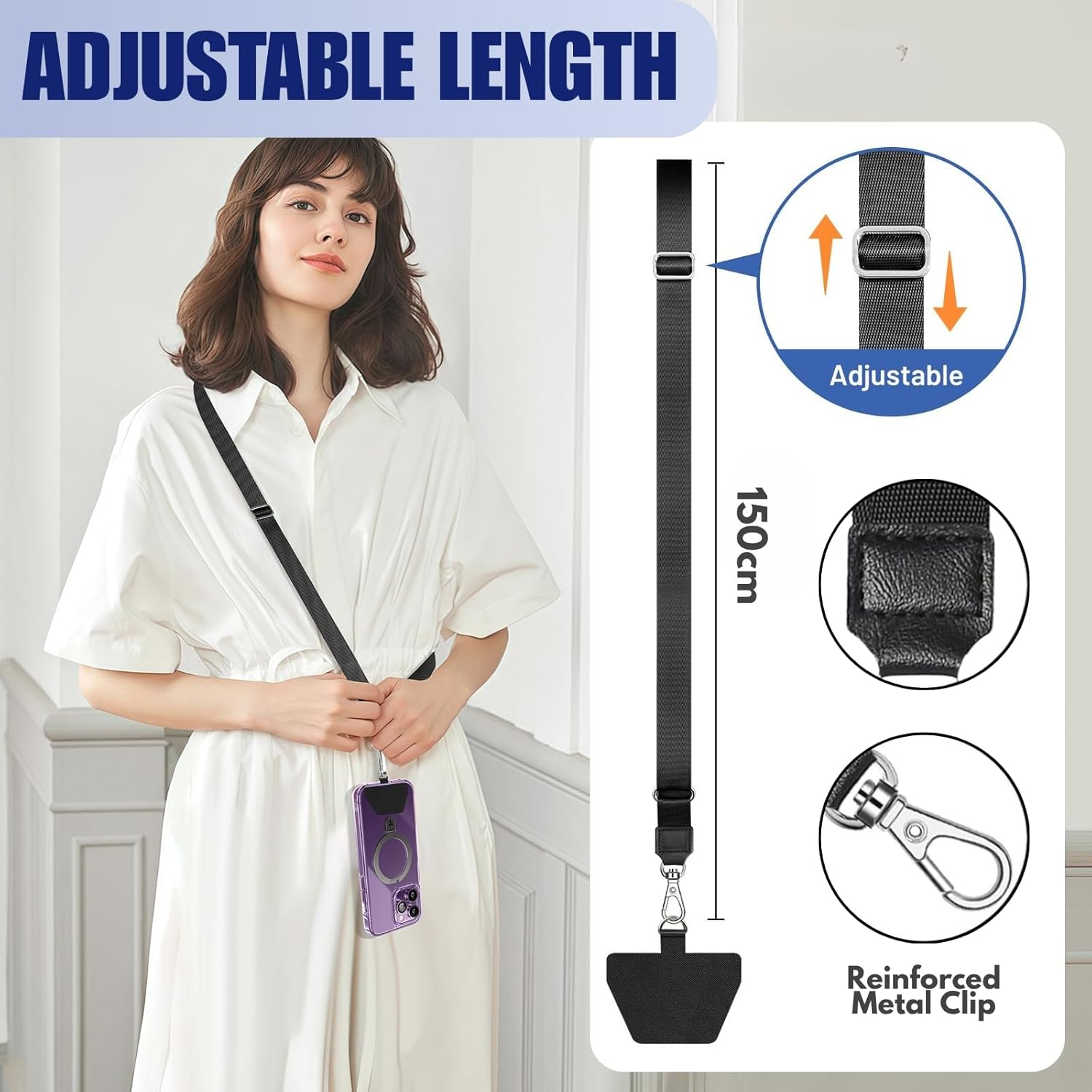 Phone Lanyard 2 Pack, JOMWEN Adjustable Neck Strap for Iphone and Most Smartphones, Multifunctional Crossbody Lanyard with Phone Tether Tab for Women and Men (Black+Gray) image number 3