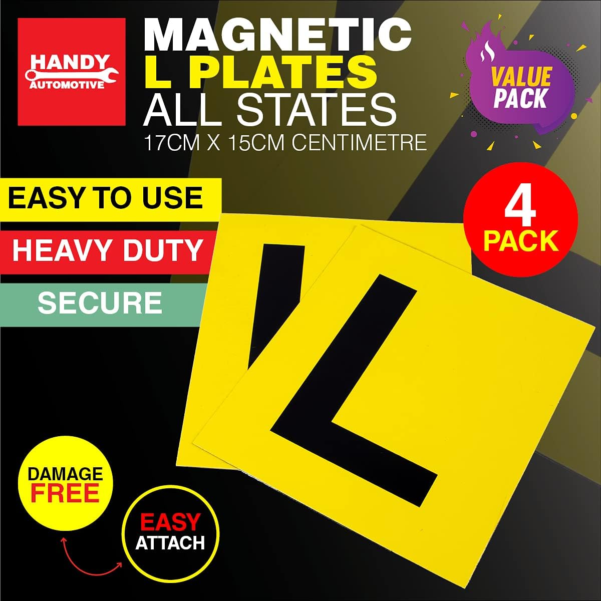Handy Automotive All States Magnetic L Plate, Yellow (Pack of 2)