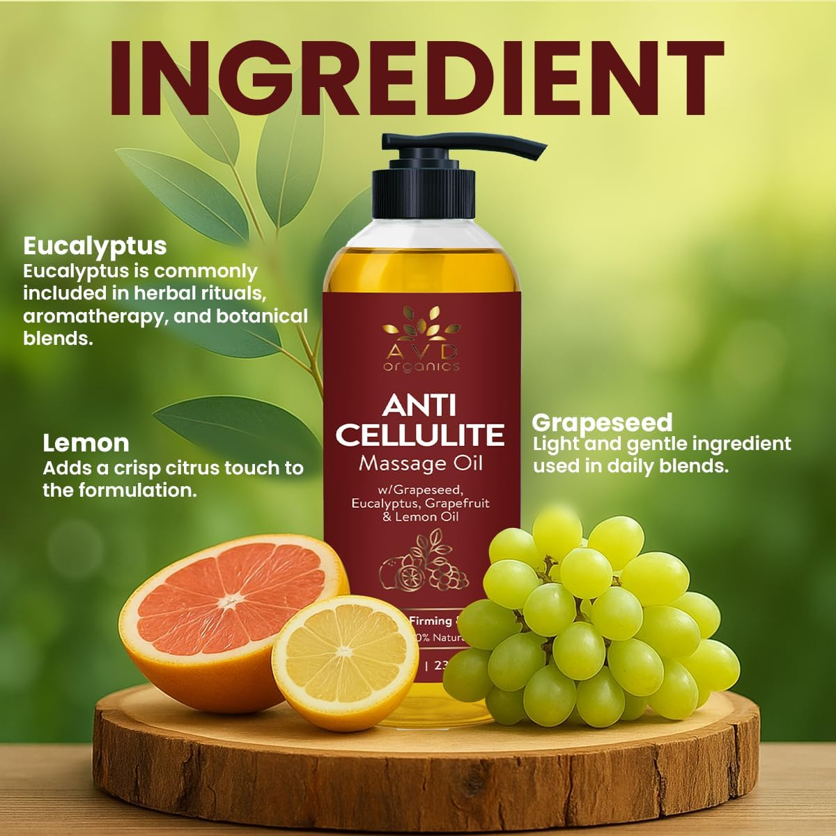 AVD Organics Anticellulite Massage Oil 236 Ml | Elevate Your Massage Rituals with This Oil Offering Deep Skin Nourishment and a Soothing Aromatic Touch| 8 Fl.Oz image number 5