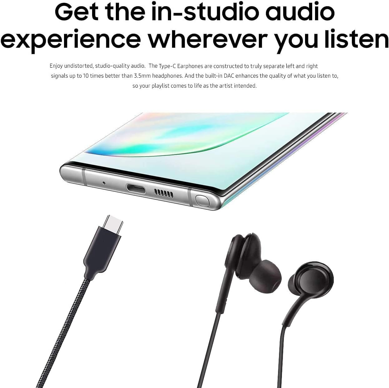 Earphones for Ipad Pro 13 (2024) Ipad Pro 11 (2024) / Ipad Air 13 (2024) / Ipad Air 11 (2024) Type C Earbuds Wired Digital Hifi Stereo In-Ear Bass Earbud USB C Headphones (BLACK) image number 2