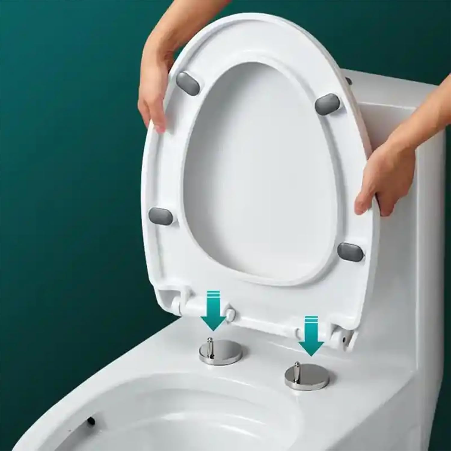 Universal Toilet Seat Fixings Kit - Heavy Duty Quick Release Toilet Seat Hinges & Bolts - Anti-Slip D Shape Toilet Seat Buffers - Fittings for Soft Close Hinges Replacement image number 1