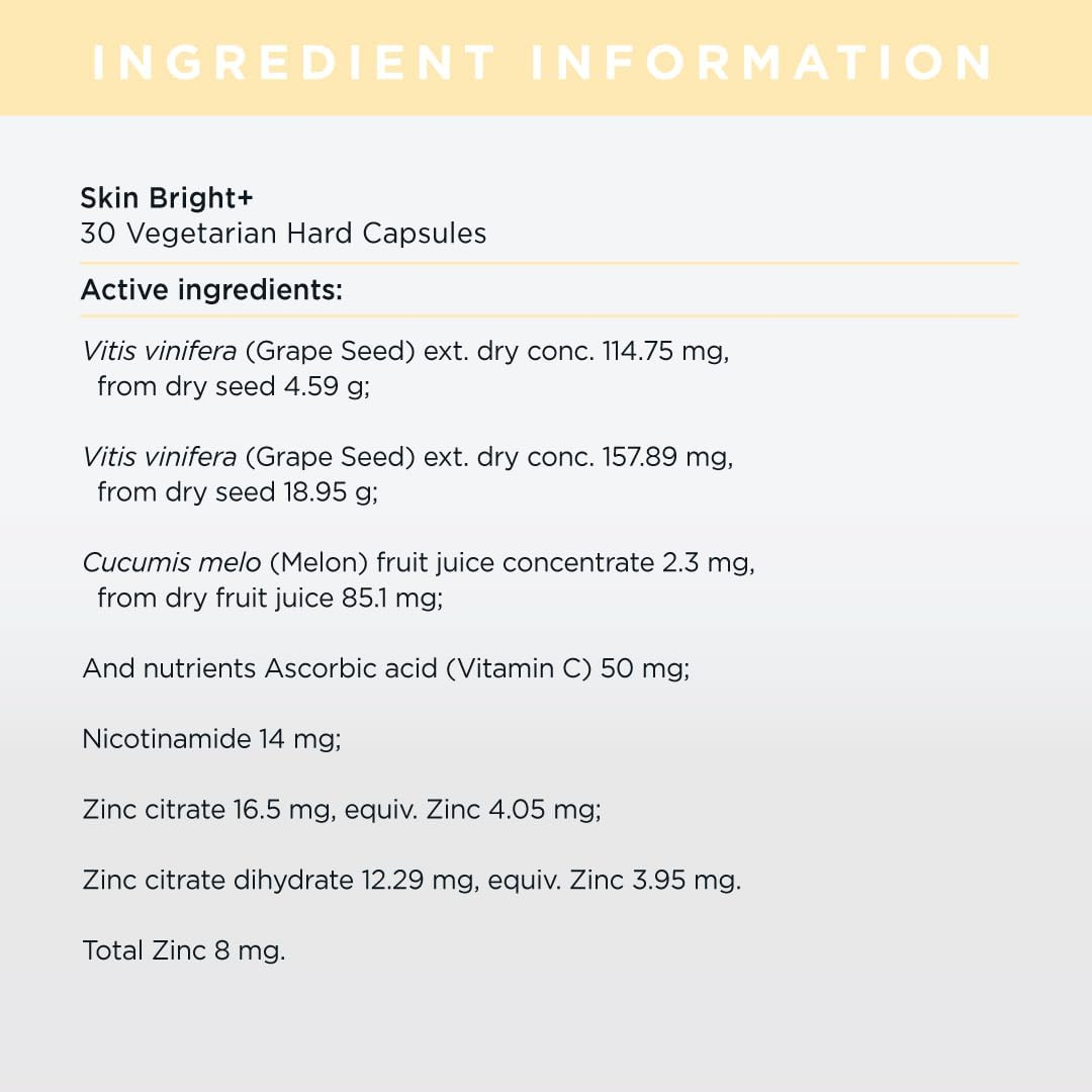 Jshealth Vitamins Skin Bright+ Formula | Skin Supplement with Zinc | Vitamin C Nicotinamide Grape Seed | Collagen Formation | Skin Hydration | (30 Capsules) image number 5
