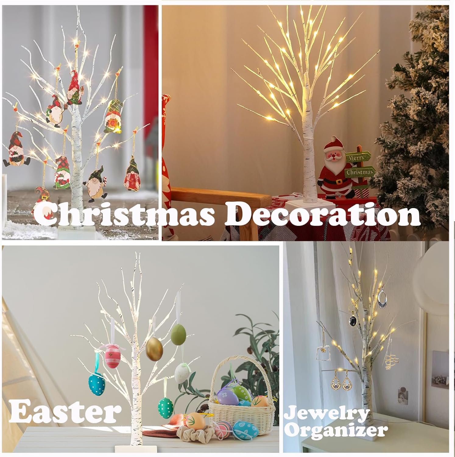 Christmas Decorations Indoor Birch Tree Light with Light Leds Battery Powered Timer for Christmas, Money Trees for Winter Wedding Desk Table Top Mantel Home Easter Decor 60Cm Height (White-1Pack) image number 6