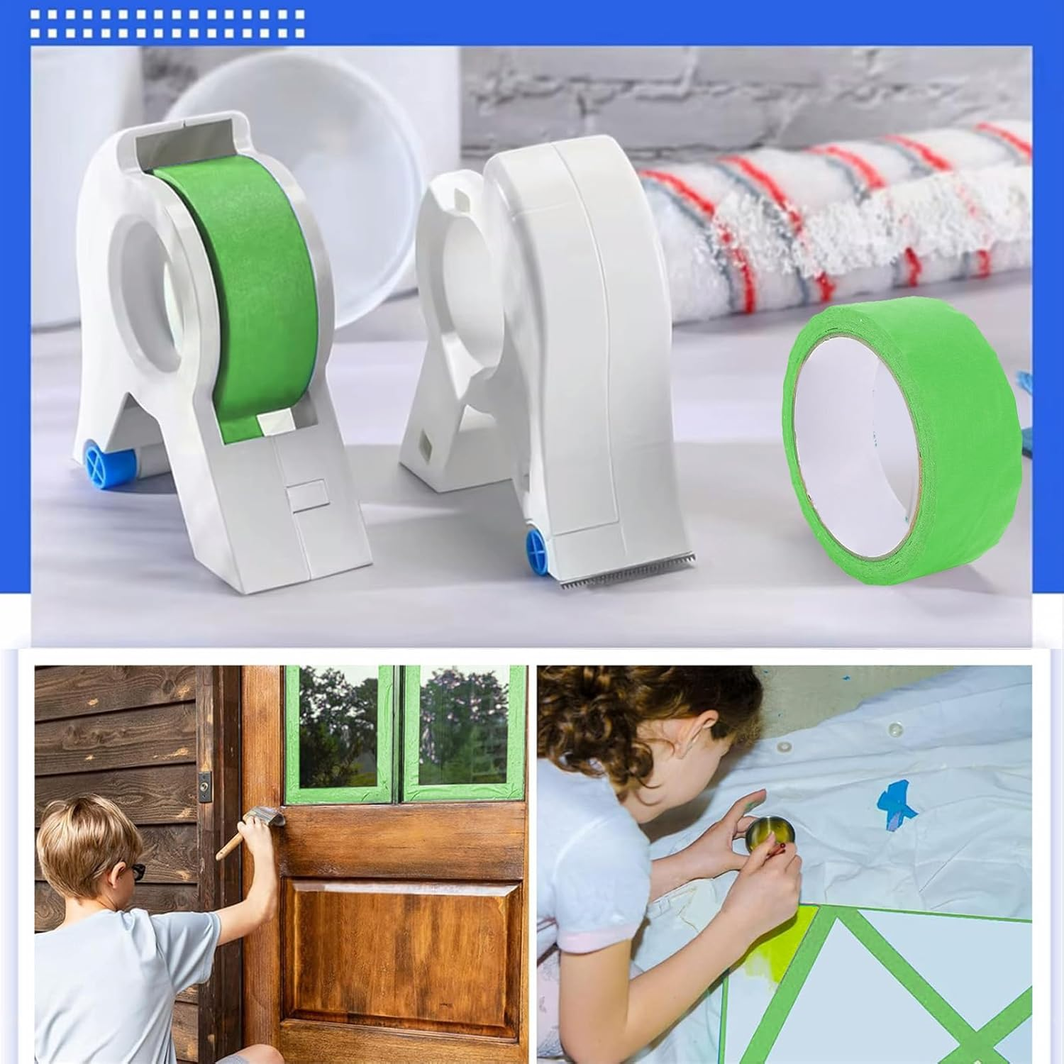10 Rolls Green Painters Tape, Adhesive Masking Tape, Multisurface Painter'S Tape for Wall Tile Glass Painting Treatment DIY Crafts image number 1