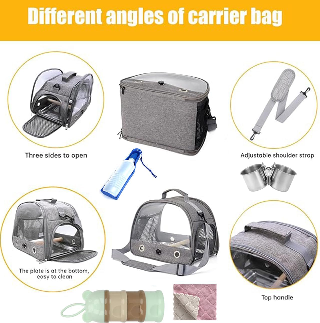 Bird Carrier Travel Cage with Stand (With Tray), Small Bird Travel Carrier for Parrot with Perch, Small Pet Cage for Transport - Parakeet Holder Bag with Strap, Side Access Window (Blue) - Blue image number 4