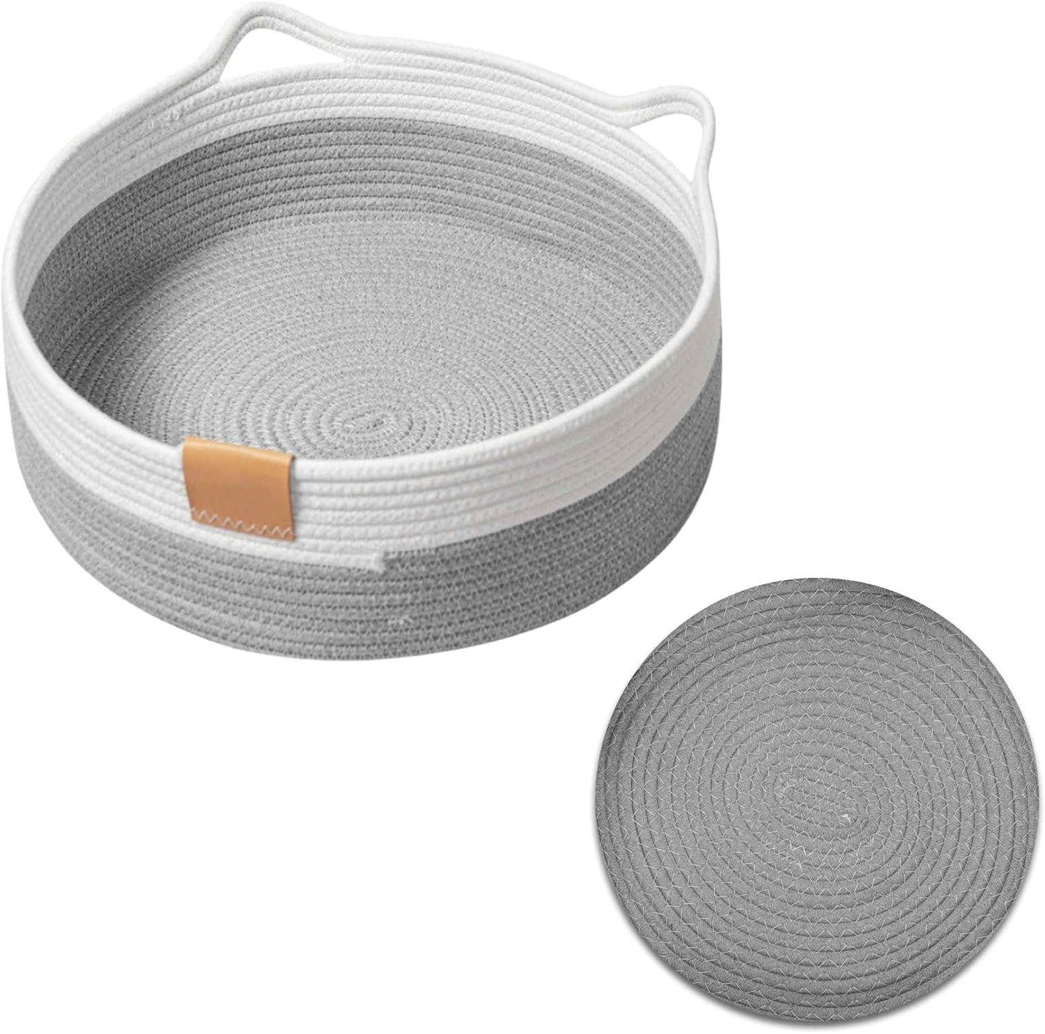 CAPASTEC Woven Cat Bed, 40 Cm Diameter, Foldable Basket Nesting Site, Breathable Pet Lounger, Claw Abrasion-Resistant Universal Kitten Bed, Light Grey image number 2