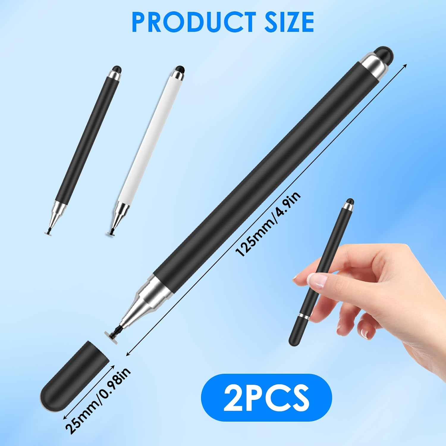 Ozessence 2 Pcs Stylus Pen, Two-In-One Magnetic Stylus Pen Suitable for Tablets Iphone Ipad Laptops All Universal Touch Screen Devices (White/Black) image number 1