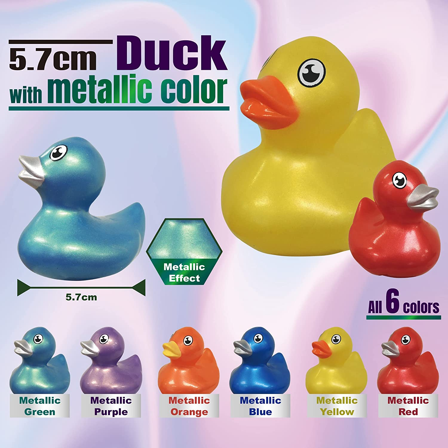 [8Pcs Pack, Random Color] Metallic Rubber Duck | Bath Toys | Kids Party Gift | Souvenir | Decoration | Party Favor | Pool Party | Rubber Duck 5.7Cm Metallic image number 3