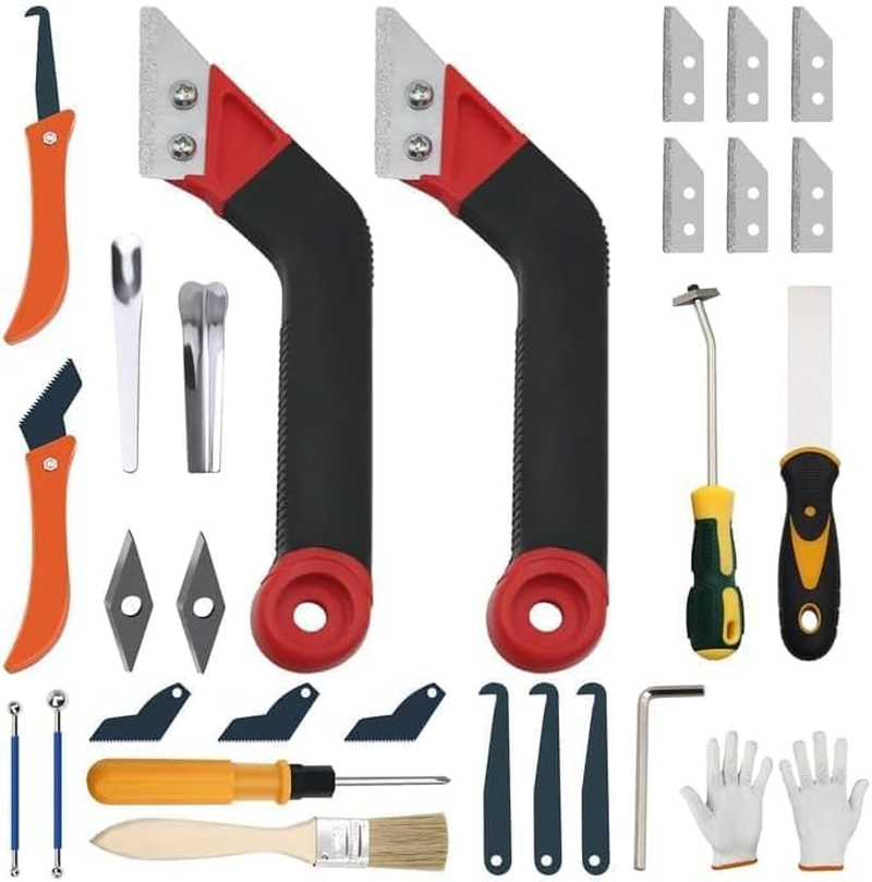29 Pack Grout Removal Tool, 2 Tile Grout Saw and 2 Grout Hand Saw with 12 Pieces Extra Blades, Caulking Removal Tools for Cleaning Ceramic Tile Joints and Corners