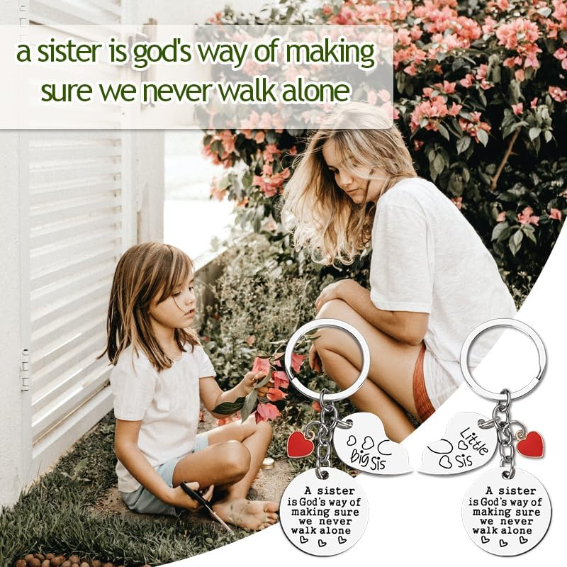 Little Big Sister Gifts for Women Sister Chritstmas Birthday Gifts for Sis Sister Key Chain a Sister Is God'S Way of Making Sure We Never Walk Alone Sister Keychain for 2 Sisters Long Distance Gift image number 1