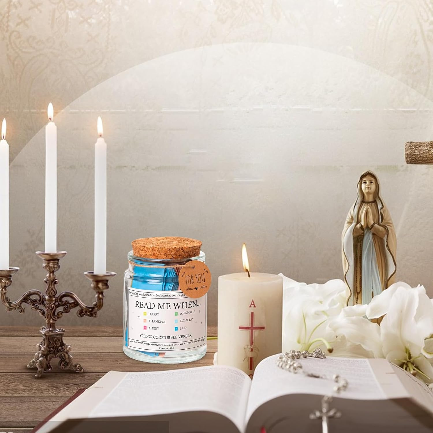 Bible Verses in a Jar, Inspirational Bible Verses Jar, Inspirational Color Coded Notes Daily Devotional Blessings Men Youth Mother'S Day Baptism Keepsake image number 3