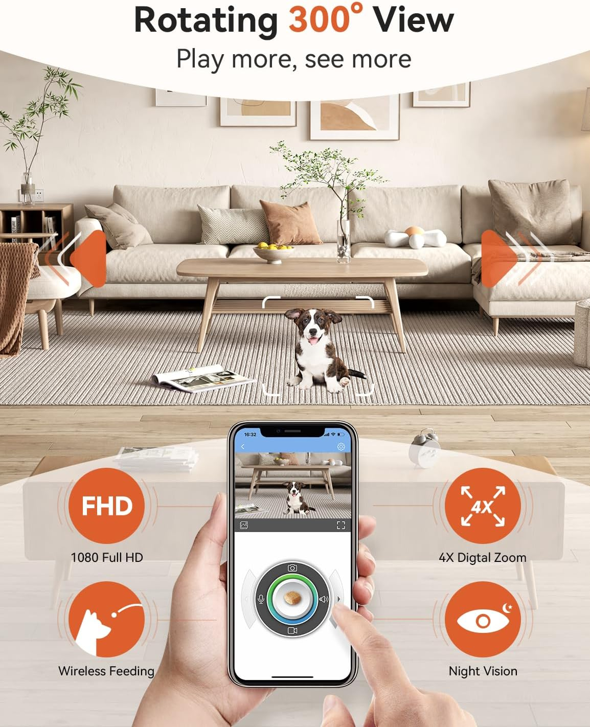 WOPET 300&deg; Dog Camera with Treat Dispenser, [New 2024] 5G Wifi Pet Camera Treat Tossing for Cats and Dogs, 1080P HD with Night Vision, 2-Way Audio for Monitoring Your Pet on Phone App image number 5