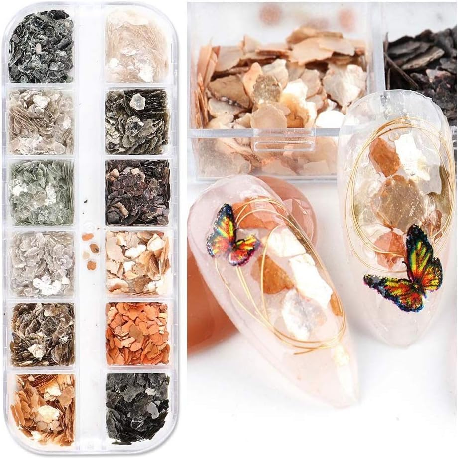 HANGQINGHENG 1 Box Abalone Shell Irregular Fragment Texture Natural Sea Shell UV Gel Flakes Slider Nail Decorations (Color : YM) image number 2