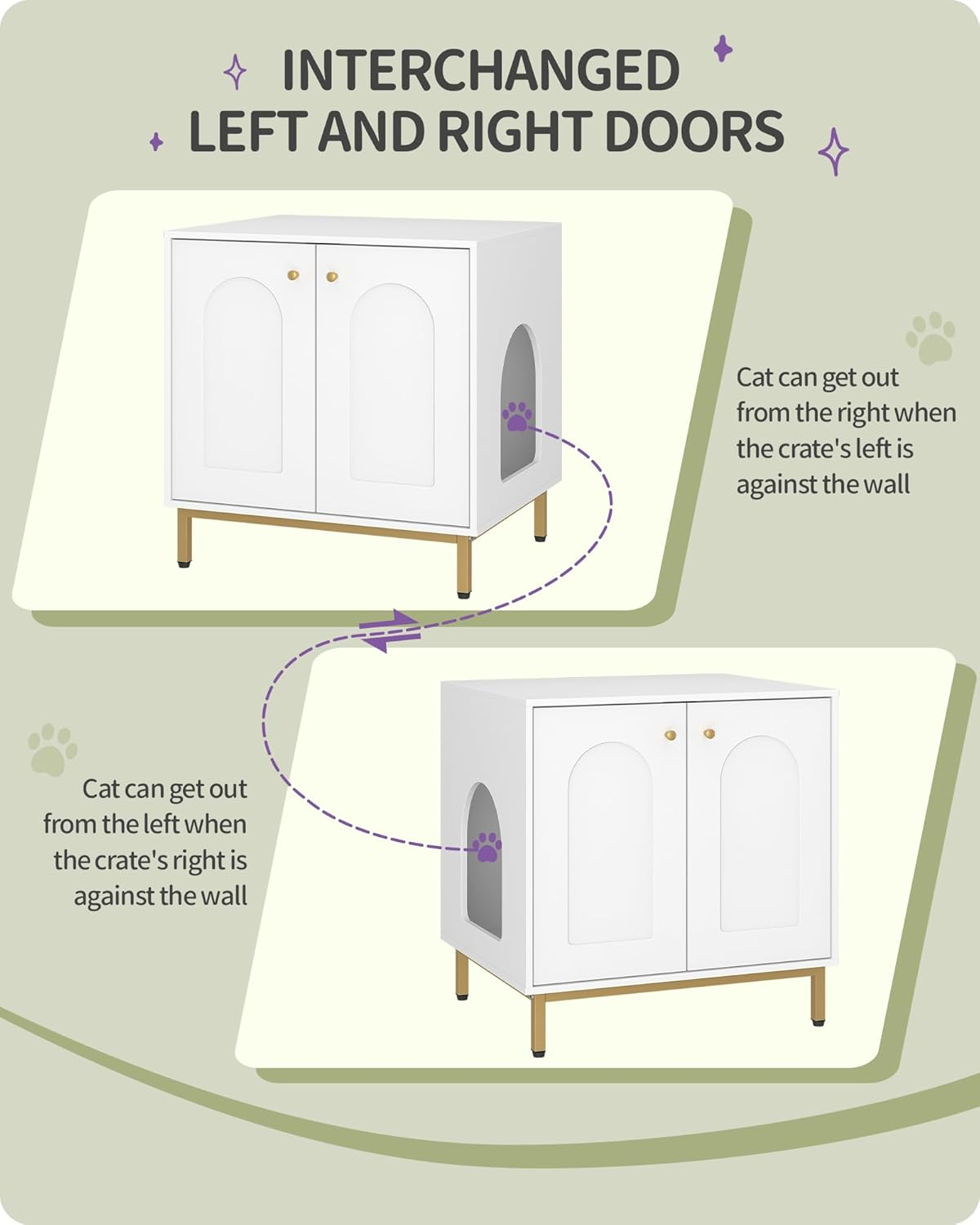 Hzuaneri Cat Litter Box Enclosure, Hidden Litter Box Furniture, Wooden Pet House Side End Table, Storage Cabinet Bench, Fit Most Cat and Litter Box, Living Room, Bedroom, White and Gold CB81203G image number 2
