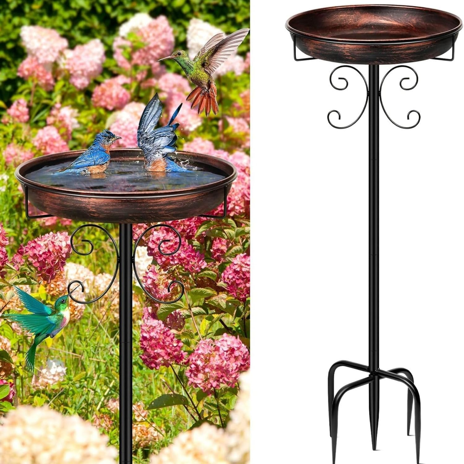 Metal Bird Bath for Outdoors, Freestanding Birdbaths Bowl Outdoor, Free Standing Garden Bird Bath Bird Feeder Bowl with Metal Stake, Detachable Decoration Bird Feeder for Garden Patio Yard Lawn image number 5