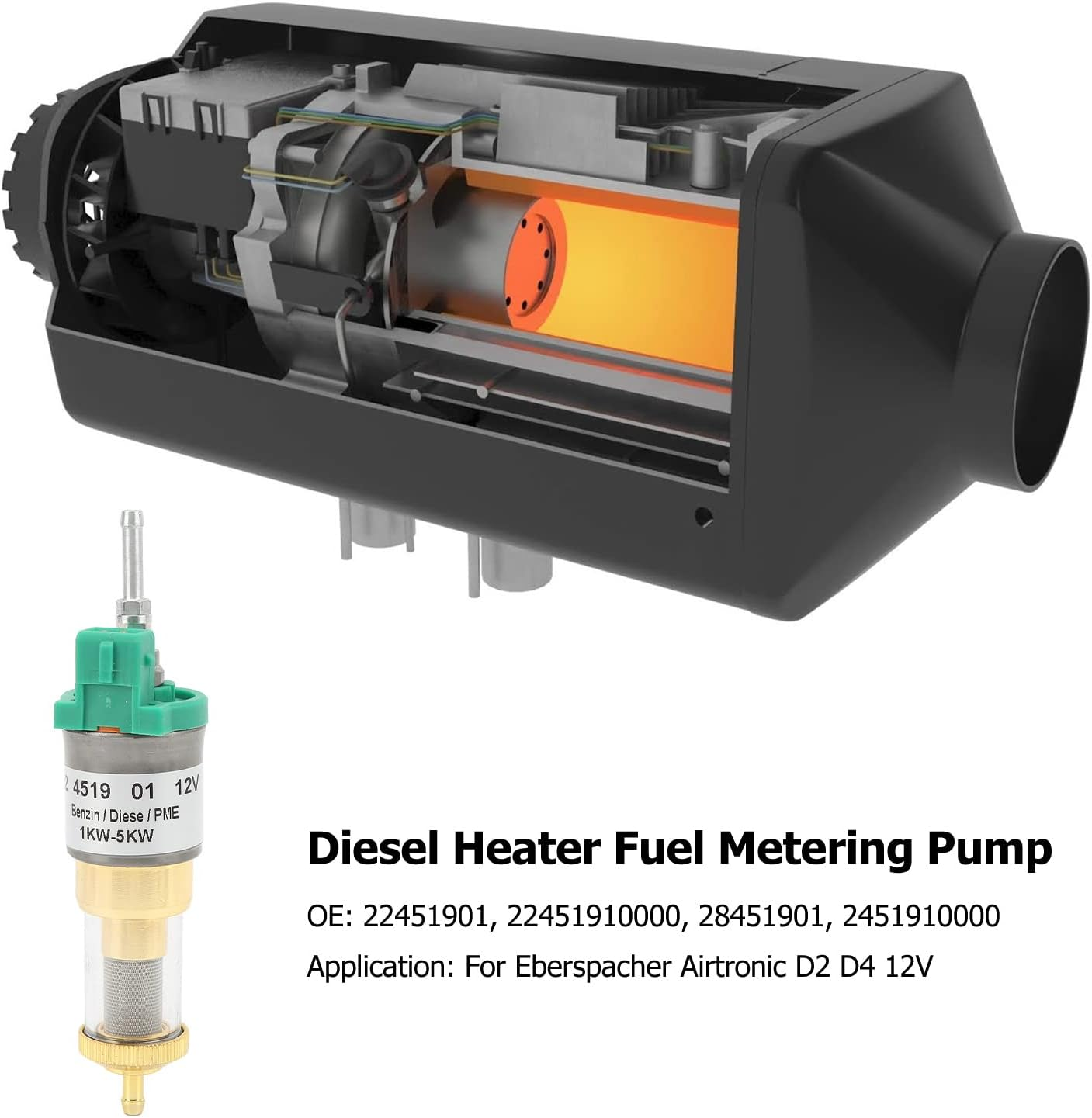 Fuel Metering Pump, 1KW to 5KW Heater Low Noise Waterproof Pulse Pump Removable Design for Eberspacher Airtronic D2 D4 12V (12V-22Ml) image number 5