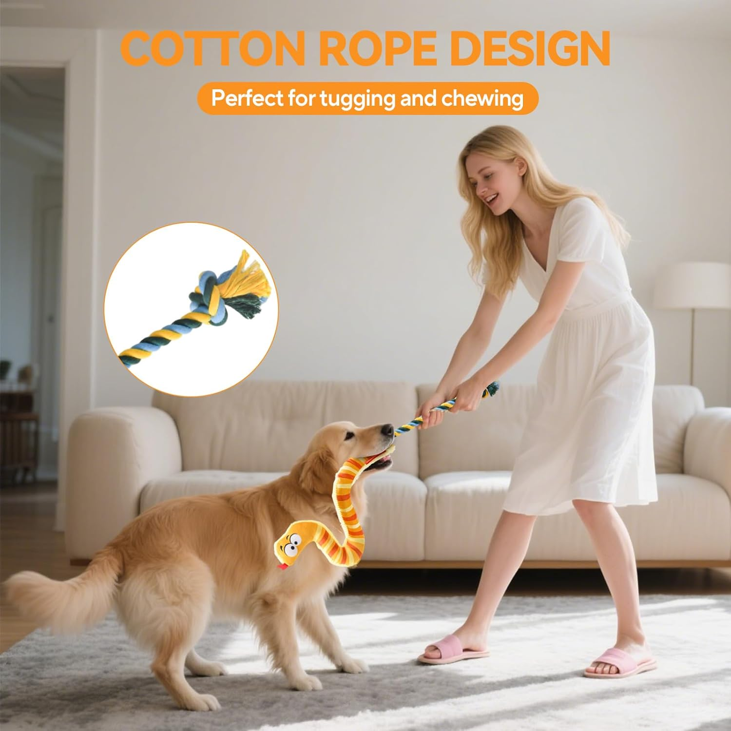 AUSCAT Squeaky Plush Dog Toys, Dog Rope Toy, Tug Toys for Small Medium Dogs, Snake image number 6