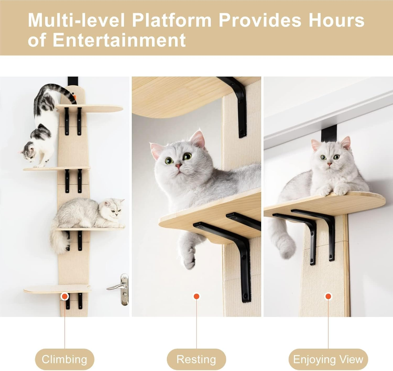 Door Hanging Cat Climber, Hangingcat Treedoor Mounted, 4-Levels Door Mounted Vertical Cat Tree Tower, with Carpeted Plank for Indoor Cats image number 5