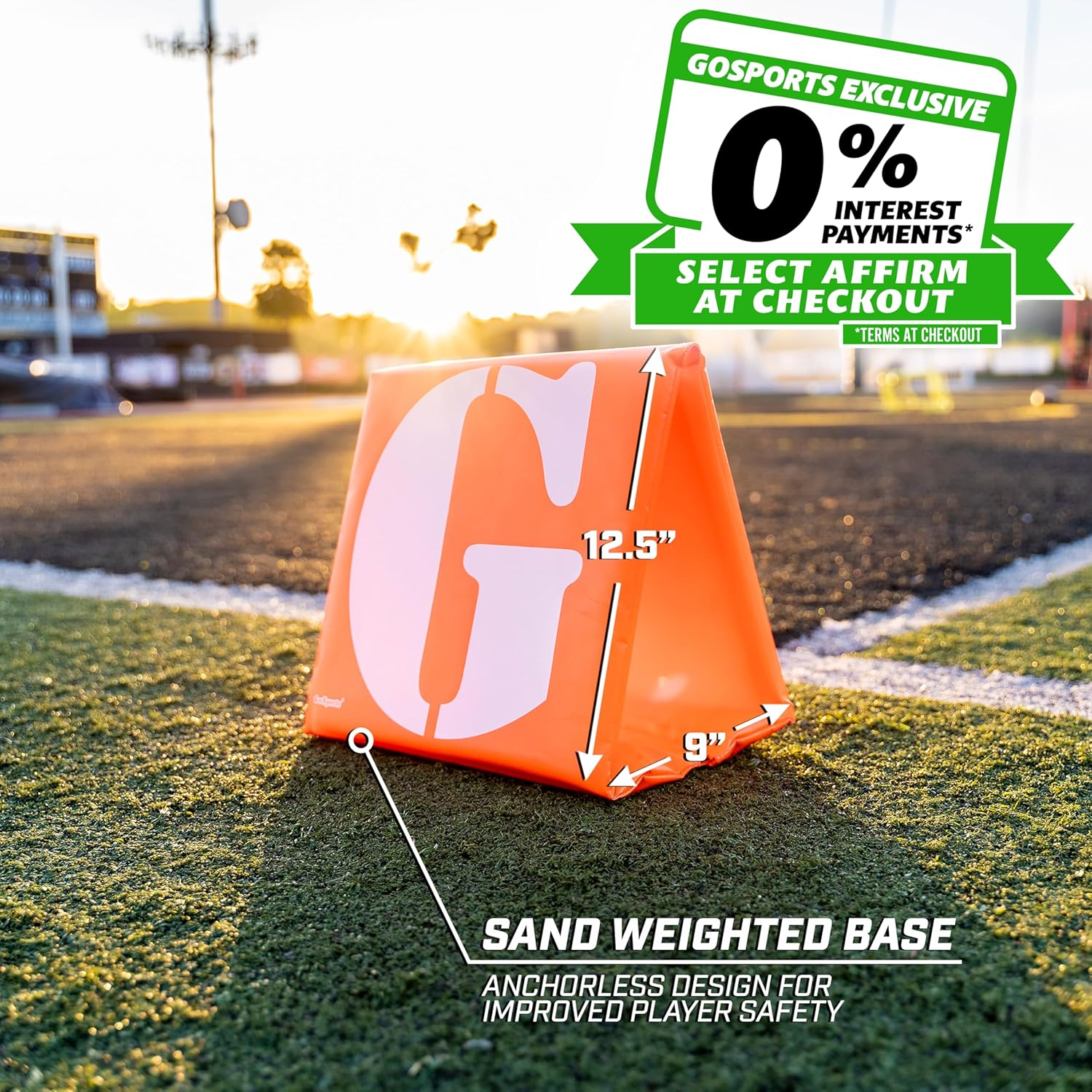 Gosports Football Field Yard Line Markers - Set of 11, High Visibility Weighted Yardage Markers with Portable Carrying Case, Orange image number 4