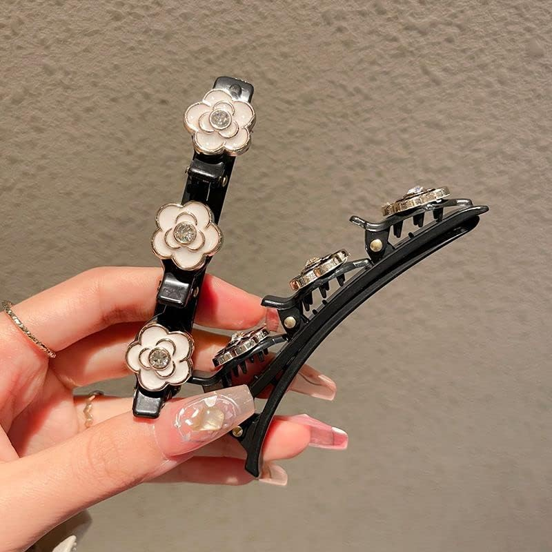 Pack of 2 Hair Clips with Crystal Flower Double Bang Hairstyle Hair Pin Clips with 3 Hair Clips Headband with Clips Hair Clips Hair Clips for Thick Hair for Women Girls Black image number 5