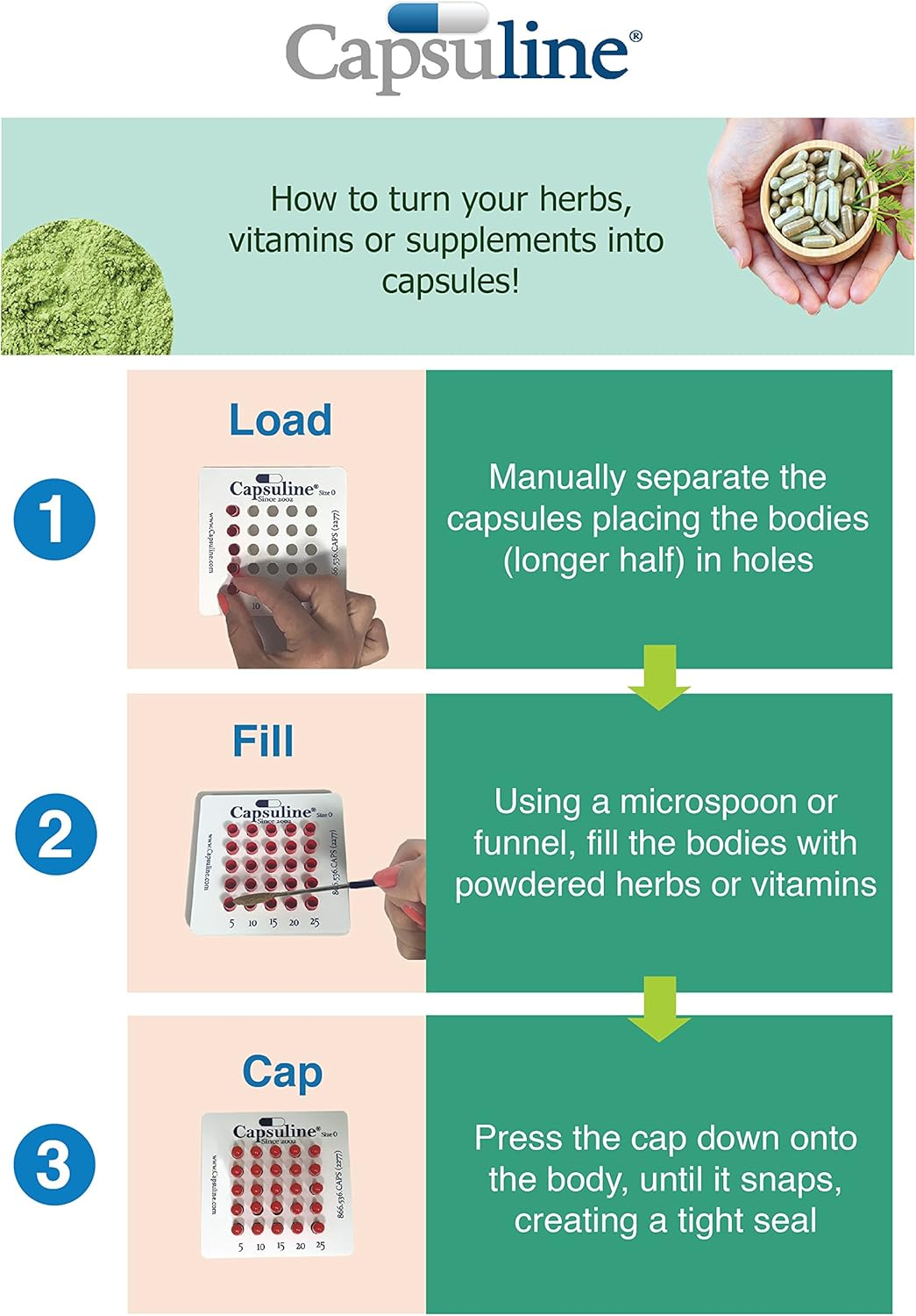Capsu-Tray Manual Capsule Holding Tray by Capsuline - Suitable for Size 00 Empty Capsules - 25 Count by Capsuline - Size 00 image number 1