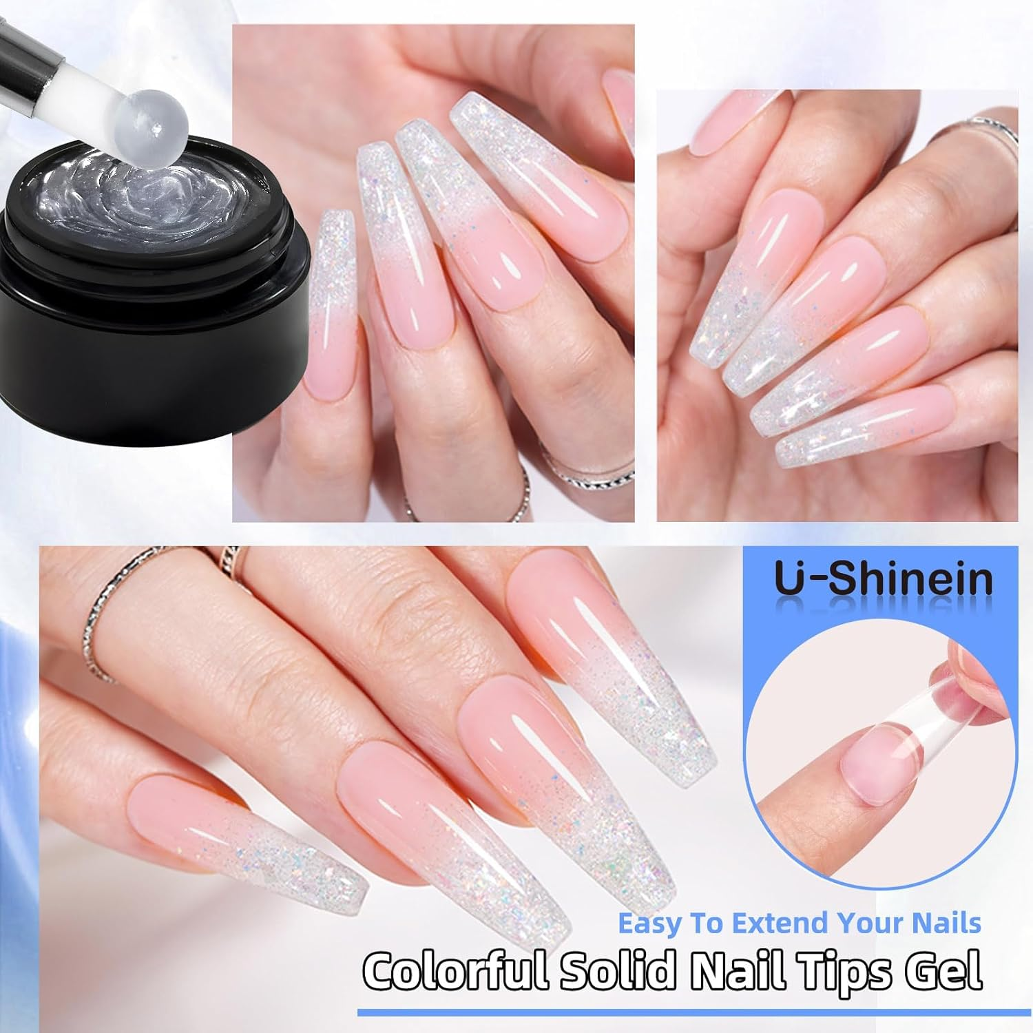 U-Shinein Solid Nail Glue Gel 15Ml for Acrylic Nails Press on Solid Glue Gel Nail Art Clear image number 5