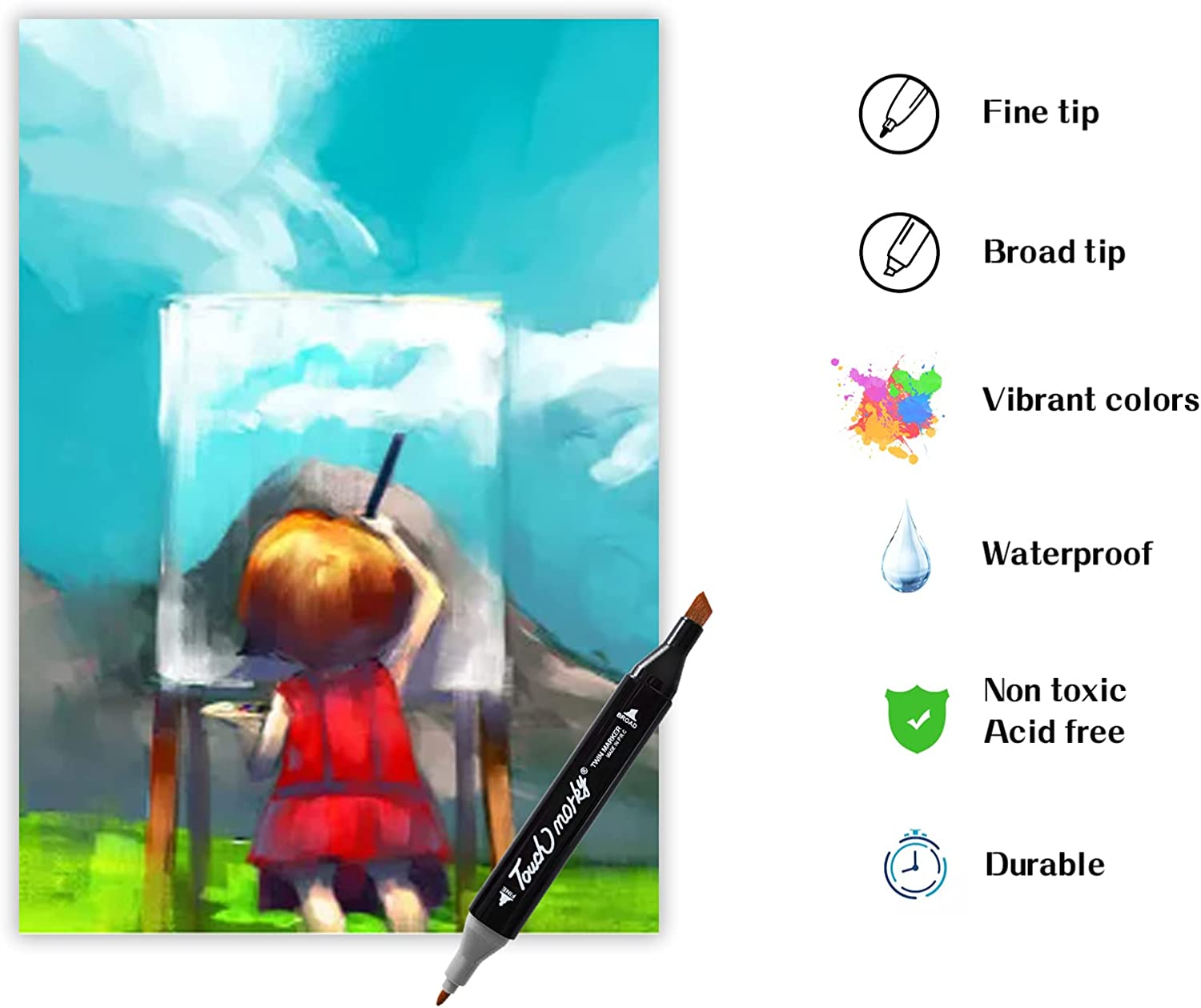 120 Colors Dual Tips Art Twin Sketch Markers,Pioghax Permanent Alcohol Brush Markers Set Coloring Art Markers with Case for Sketching, Adult Coloring Books and Illustration&hellip; image number 2