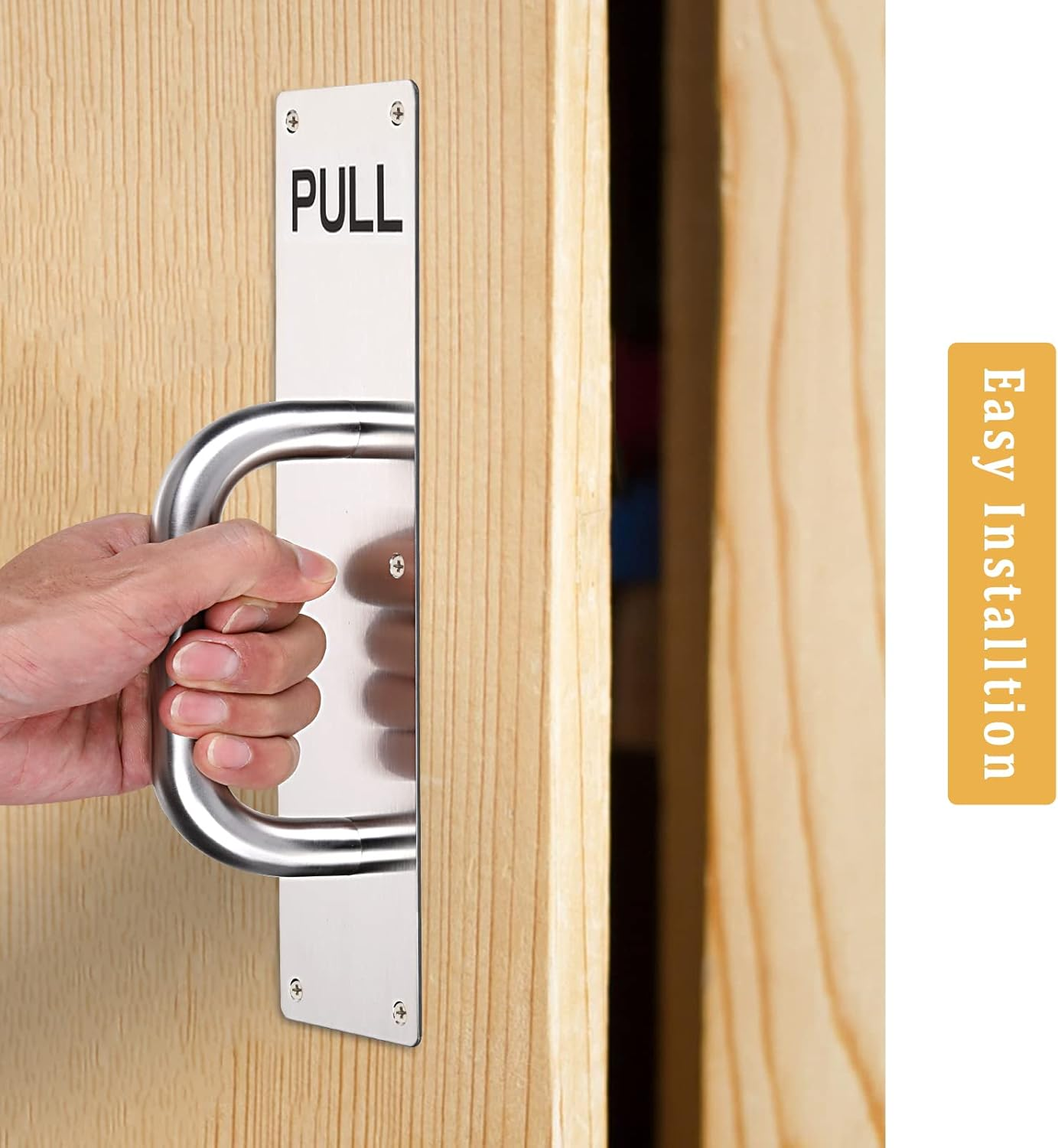 GINZER Stainless Steel Door Handle, Aluminum Alloy Pull and Push Plate Commercial Silver Heavy Duty Sliding Door Handle with Screws,300 X 80 Mm image number 4