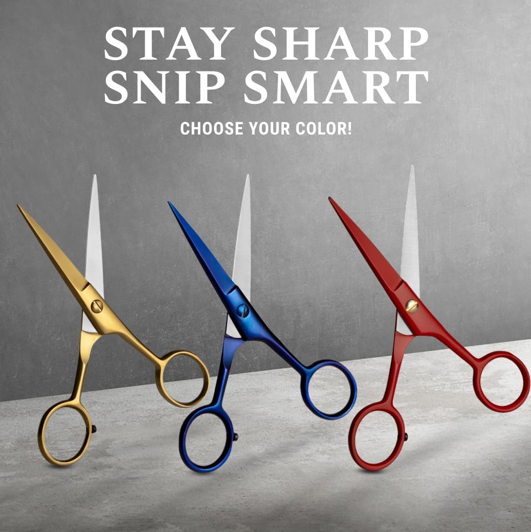 Ontaki Beard Scissors & Mustache Scissors - 5-Inch, True Red - Professional Mustache Grooming Kit - Travel Facial Grooming Kit for Men - Beard Comb Included - Midnight Blue image number 4