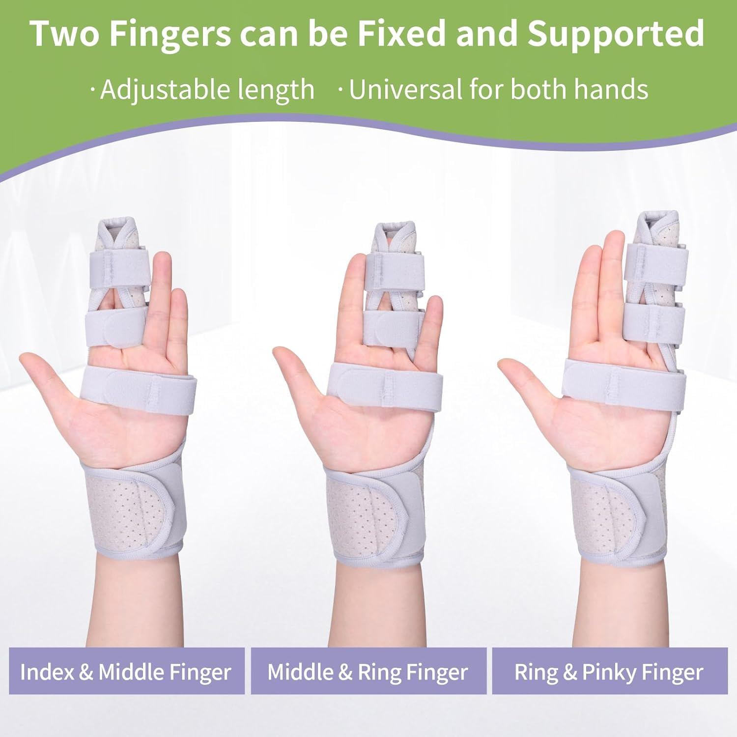 Trigger Double Finger Splint Brace Joint Stabilizer, Middle Hand Brace with Broken Finger Support Pinky Pointer Splint image number 2