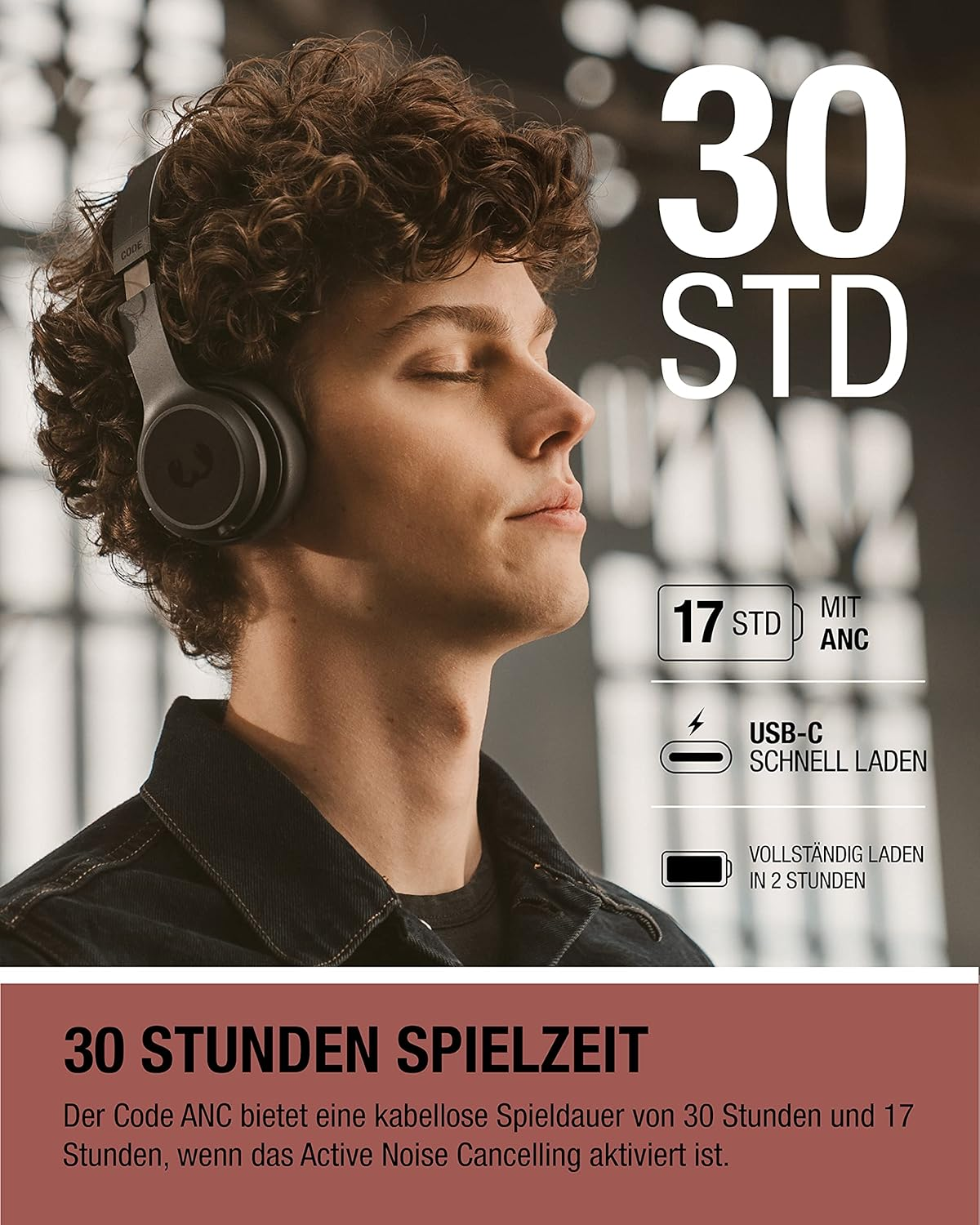 Fresh 'N Rebel Bluetooth On-Ear Headphones with Active Noise Cancellation, 30 Hours Playtime, Fast Charge, Microphone, Foldable, Comfortable Fit and Comfortable - Code ANC (Silky Sand) image number 4