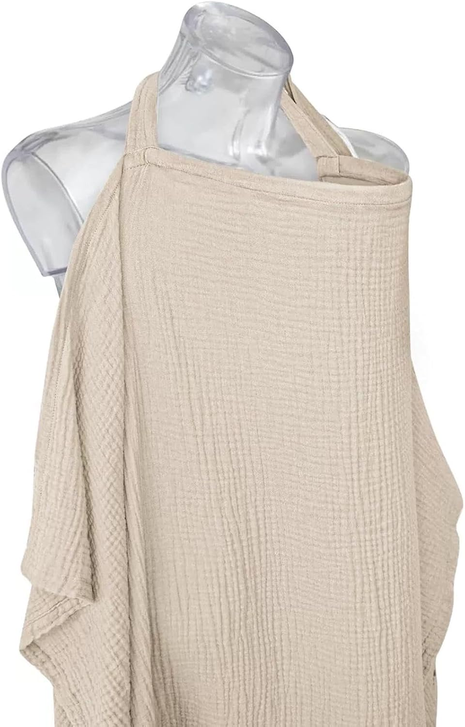 Muslin Nursing Cover for Baby Breastfeeding, Breathable Cotton Breastfeeding Covers with Rigid Hoop for Mother Nursing Apron, Multi-Use as Car Seat Canopy and Stroller Cover(Color:Khaki) image number 2