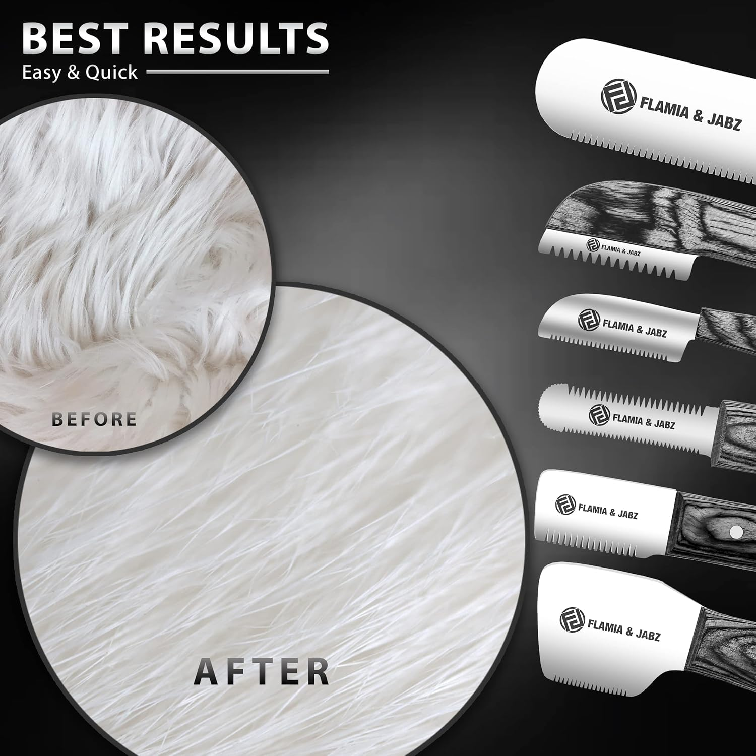 Professional Stripping Knife Kit (6 Pieces Set) for Dogs & Pets, Wooden Handle Grip with Stainless Steel Blade (Right Handed) (Black) image number 3