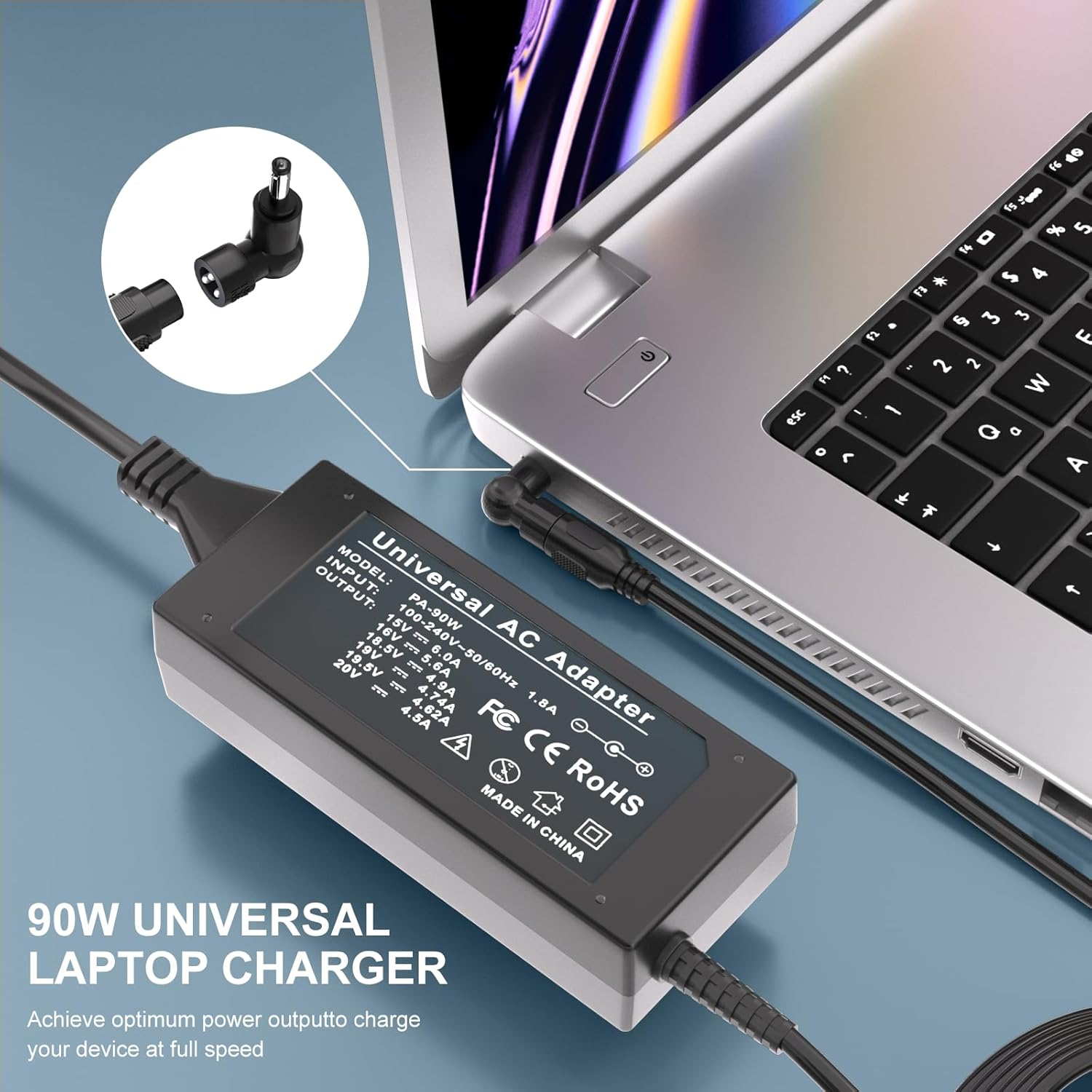 PD90W Universal Laptop Charger 15V 16V 18.5V 19V 19.5V 20V Power Supply AC Adapter, for Lenovo IBM HP Gateway ASUS Acer Dell Samsung Sony Fujitsu Toshiba JBL LCD LG Series Power Cord with 14 Chargin image number 5