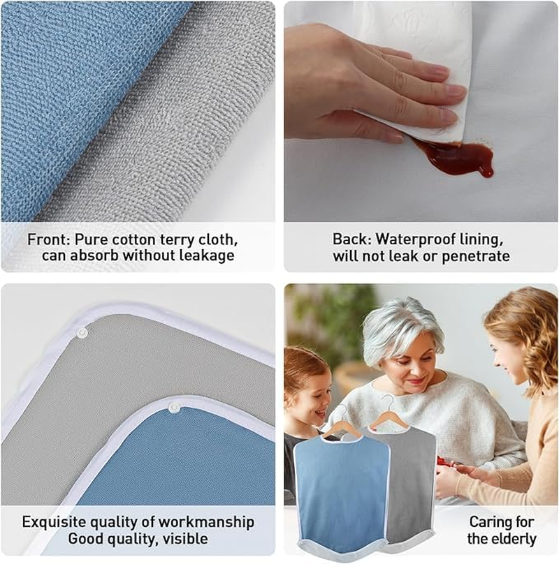 Pozico Adult Bibs for Eating - Unisex, Terry Cloth，Absorbent Front, Waterproof Back, Easy to Clean & Crumb Catcher image number 2