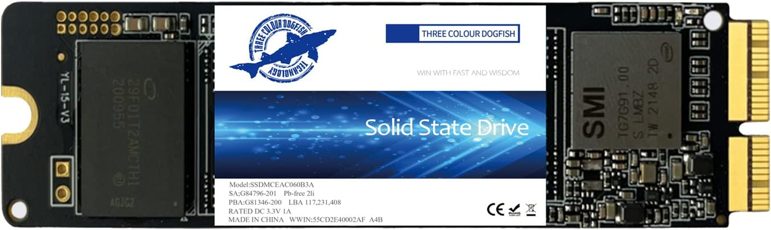 Dogfish 1TB SSD for Macbook Pcie Gen3X4 M.2 2280 Nvme, Internal SSD Upgrade for Macbook Air A1466 A1465(2013-2017)/Macbook Pro A1398 A1502(Retina 2013-2015)/Imac A1419 A1418 image number 2