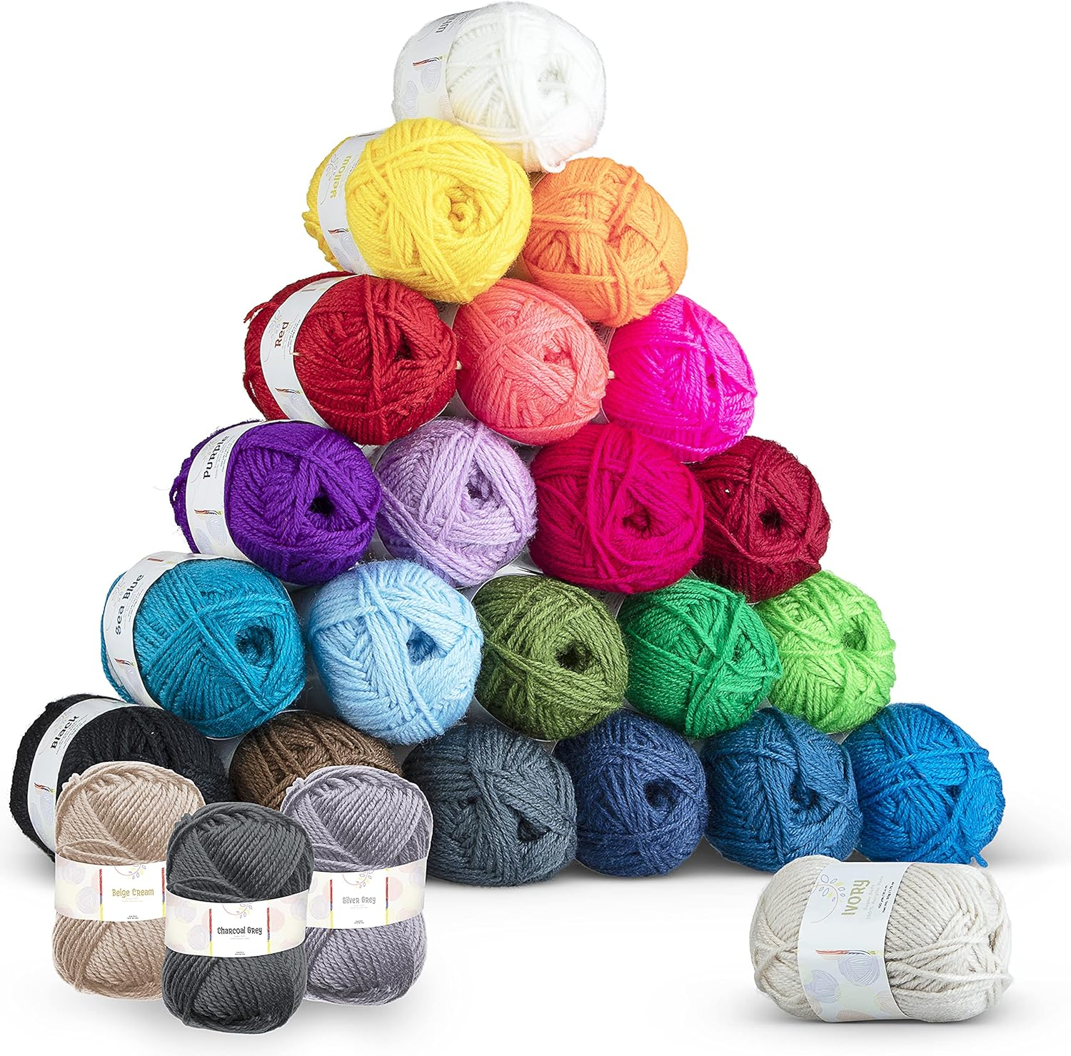 Hearth & Harbor Acrylic Yarn Skeins 24 X 50G - 2400 Yards for Crocheting Soft Crochet Knitting and Crafts Multicolored Craft Adults Kids Pack,(Vds-Hh-Yrn24) image number 2
