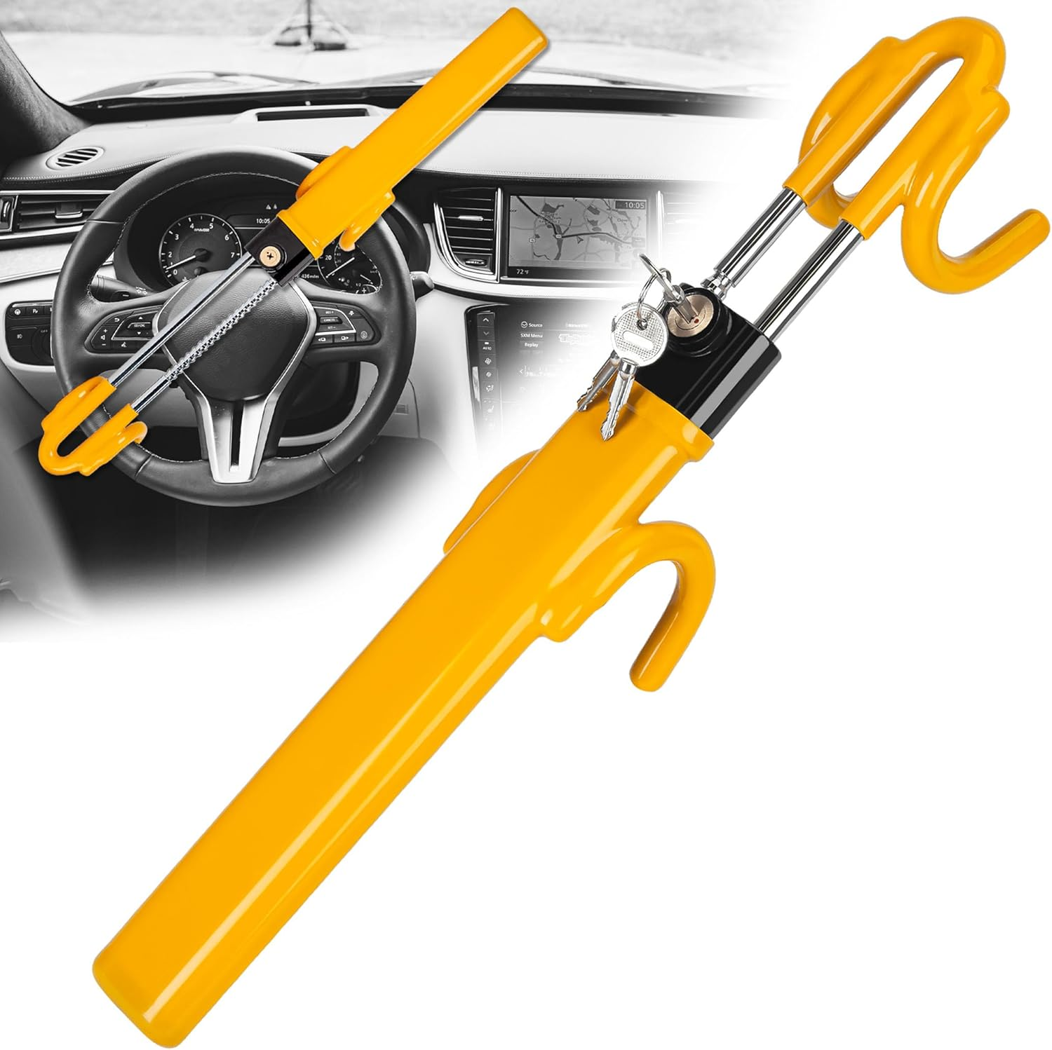 CARTMAN Heavy Duty Steering Wheel Lock Anti-Theft Car Device Security Car Lock Great Deterrent Adjustable Antitheft Locking Devices for Cars Trucks Vans and Suvs with 3 Keys