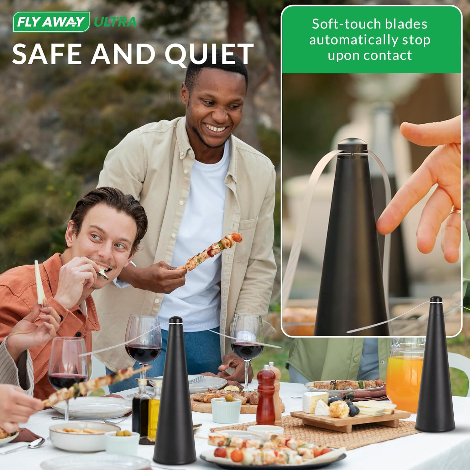 Fly Away Ultra - 2 Pack Rechargeable Outdoor Fly Fans for Tables with Ultrasound, Outdoor or Indoor Tabletop Use, Restaurant, Barbeque, Events, Deter Flies, Wasps, Bees, Moscas and Bugs, Hanging Hook. image number 5